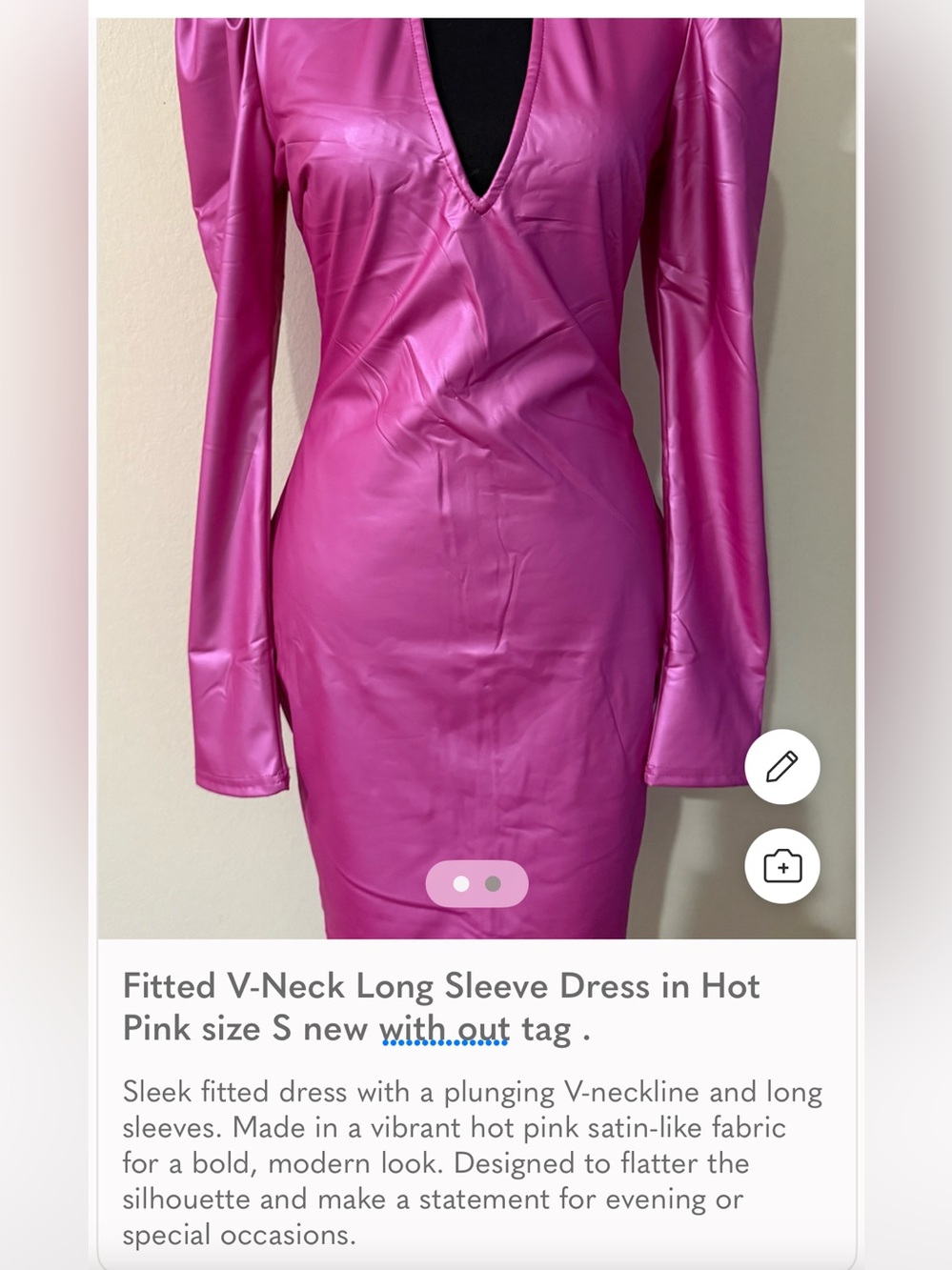 Fitted V-Neck Long Sleeve Dress in Hot Pink size S new with out tag . - Picture 14 of 16